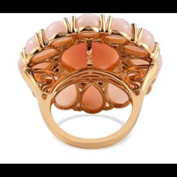 Pink Opal and White Zircon Floral Ring Vermeil Yellow Gold Over Sterling Silver - Picture 5 of 6